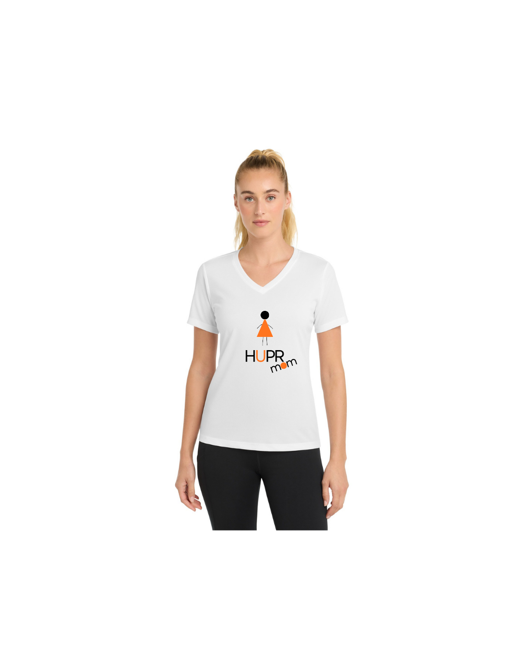 HUPR Mom V-Neck Tee – Stick Figure 'HUPR mom' for Basketball Moms