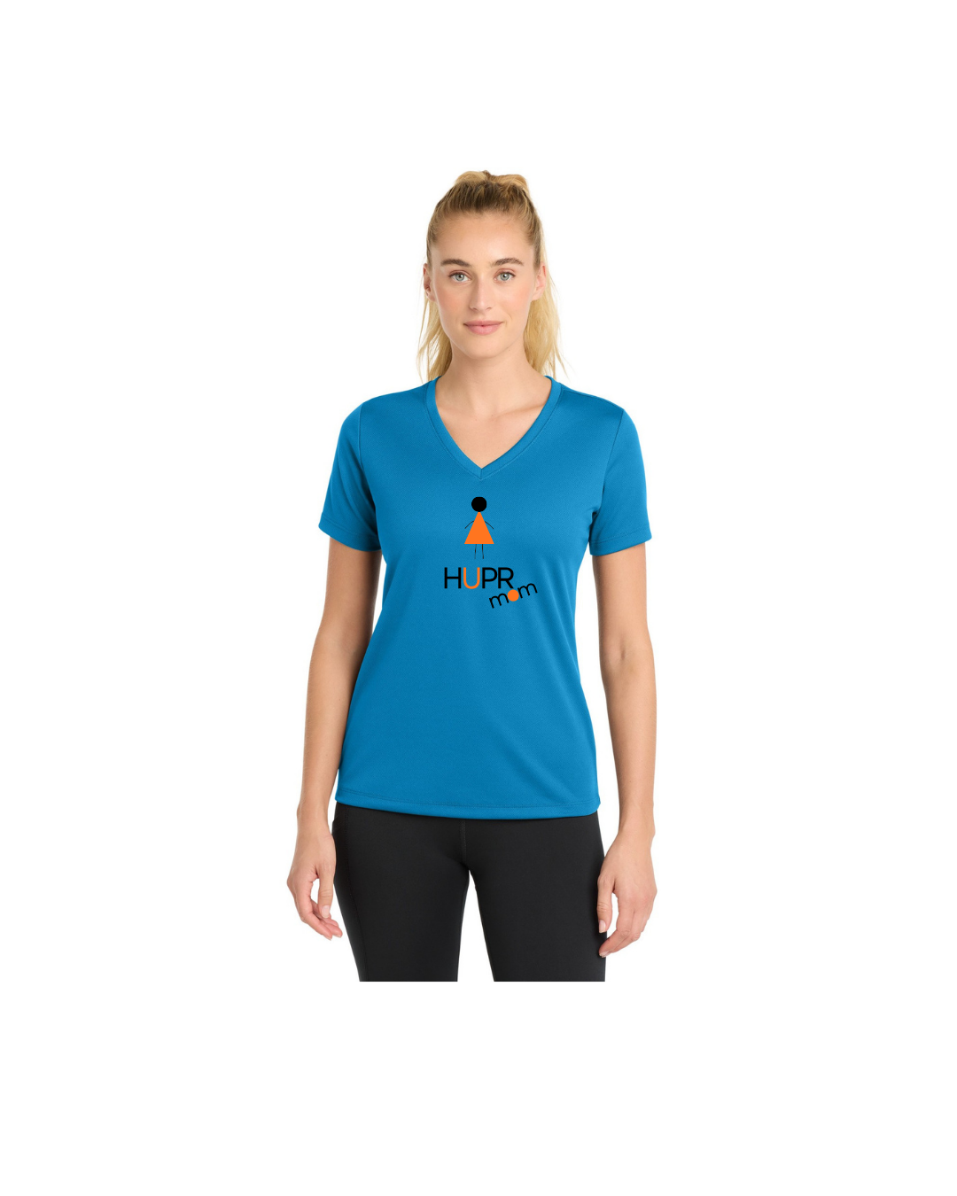 HUPR Mom V-Neck Tee – Stick Figure 'HUPR mom' for Basketball Moms