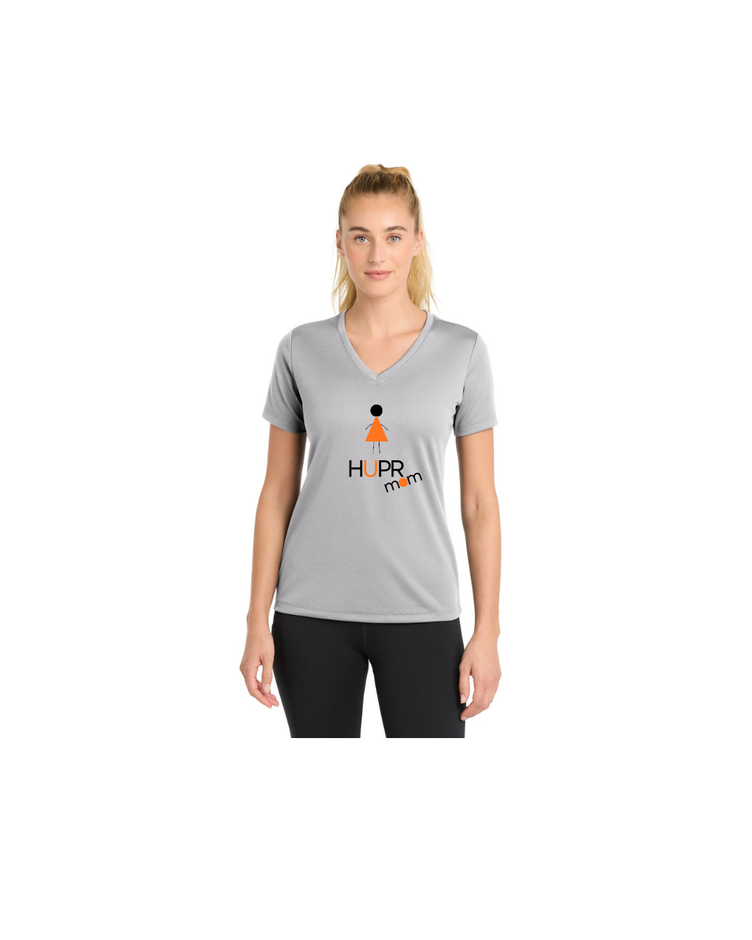 HUPR Mom V-Neck Tee – Stick Figure 'HUPR mom' for Basketball Moms